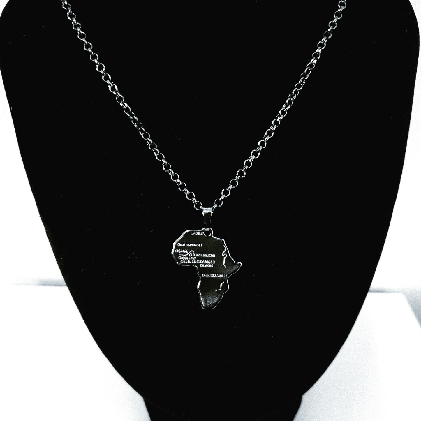 Men's Black Finish African Map Pendant Necklace