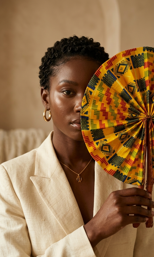 Nefertari African Print Handheld Fan