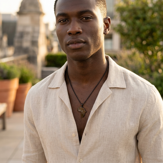 Men's Black Finish African Map Pendant Necklace