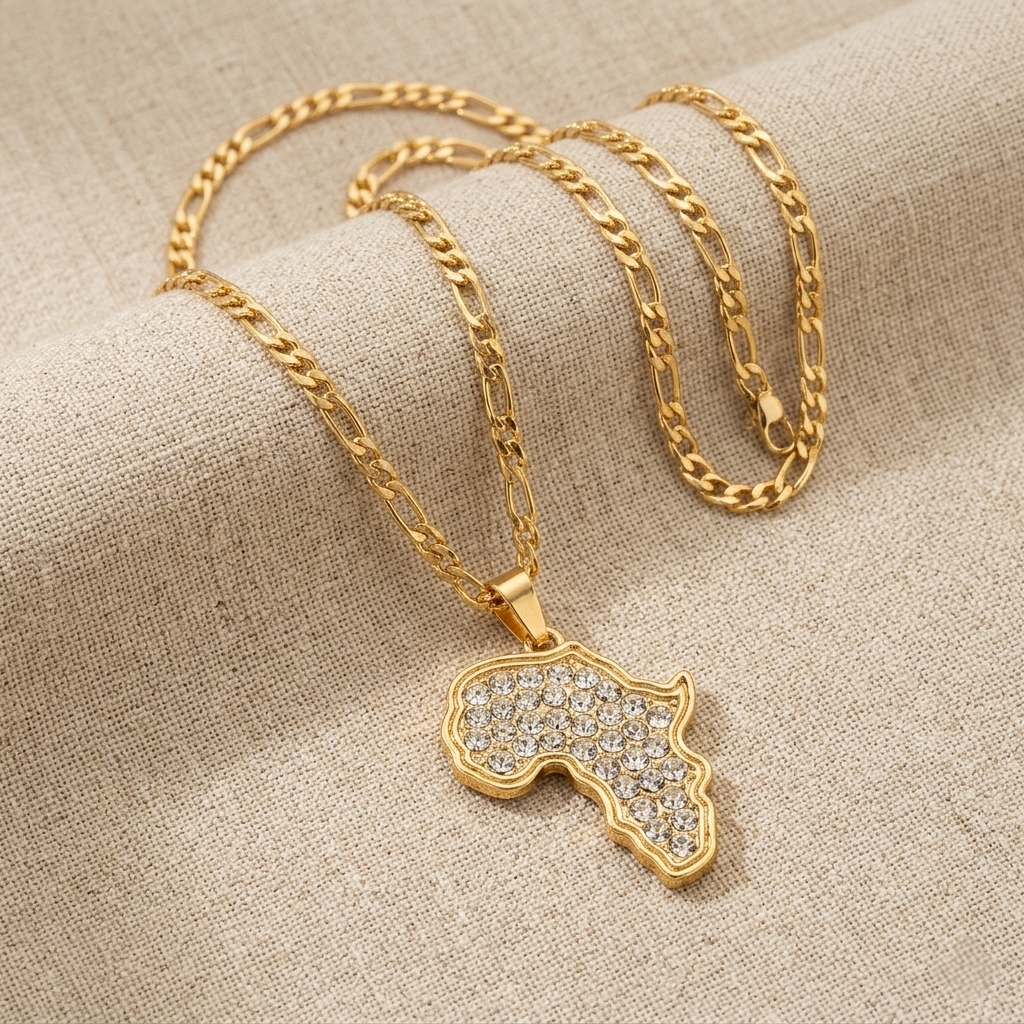 Rhinestone-Studded Africa Map Necklace