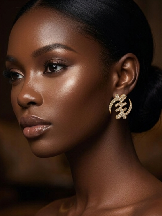 Gye Nyame Adinkra Rhinestone Stud Earrings