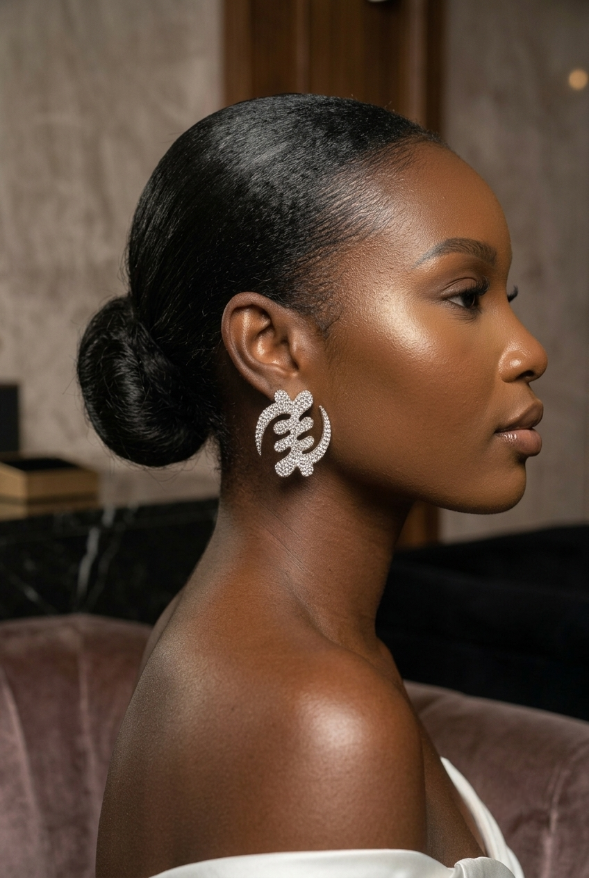 Gye Nyame Adinkra Rhinestone Stud Earrings