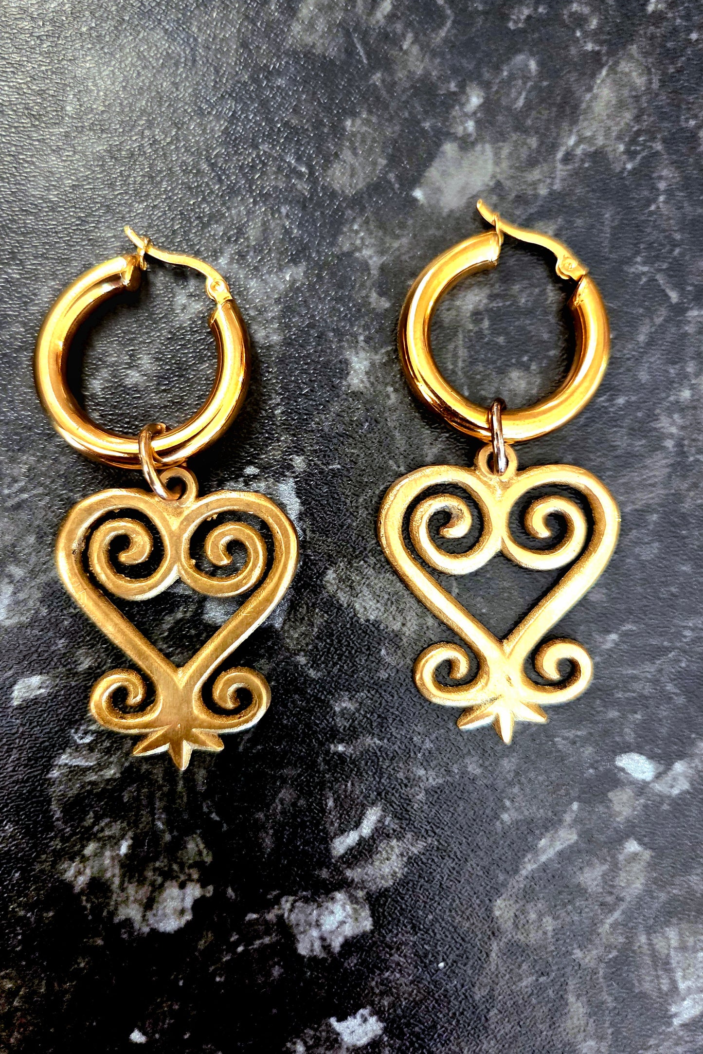 Vintage Brass Adinkra Sankofa Hoop Earrings