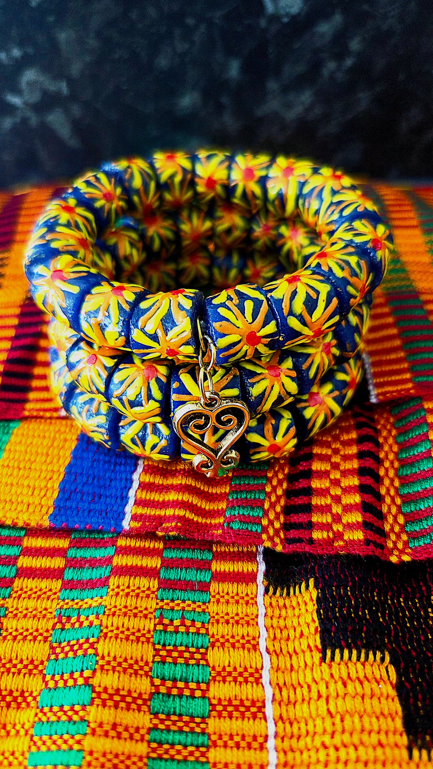 Sankofa Adinkra Krobo Bead Bracelet Set | 3-Piece Stretch Bracelets