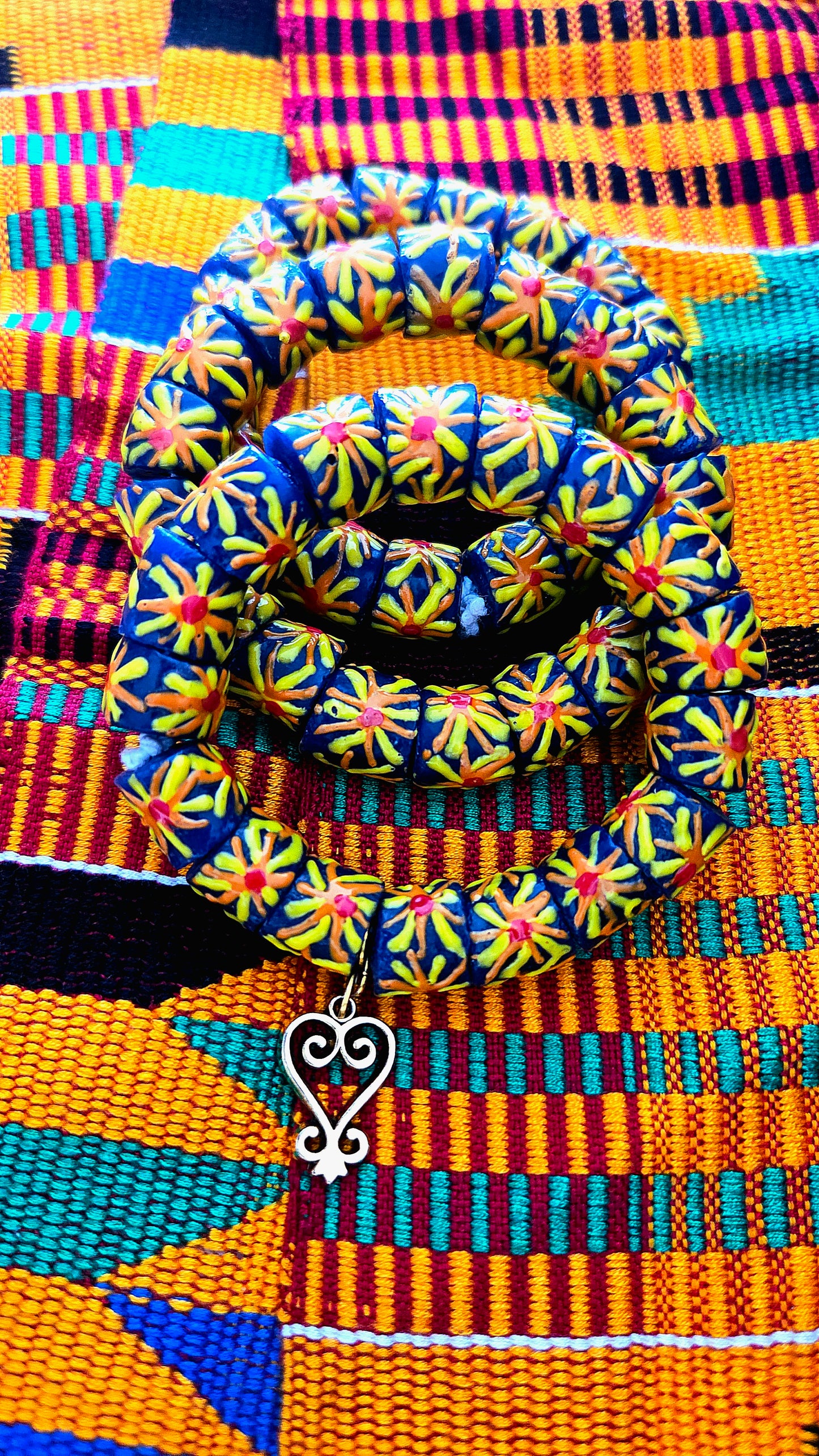 Sankofa Adinkra Krobo Bead Bracelet Set | 3-Piece Stretch Bracelets