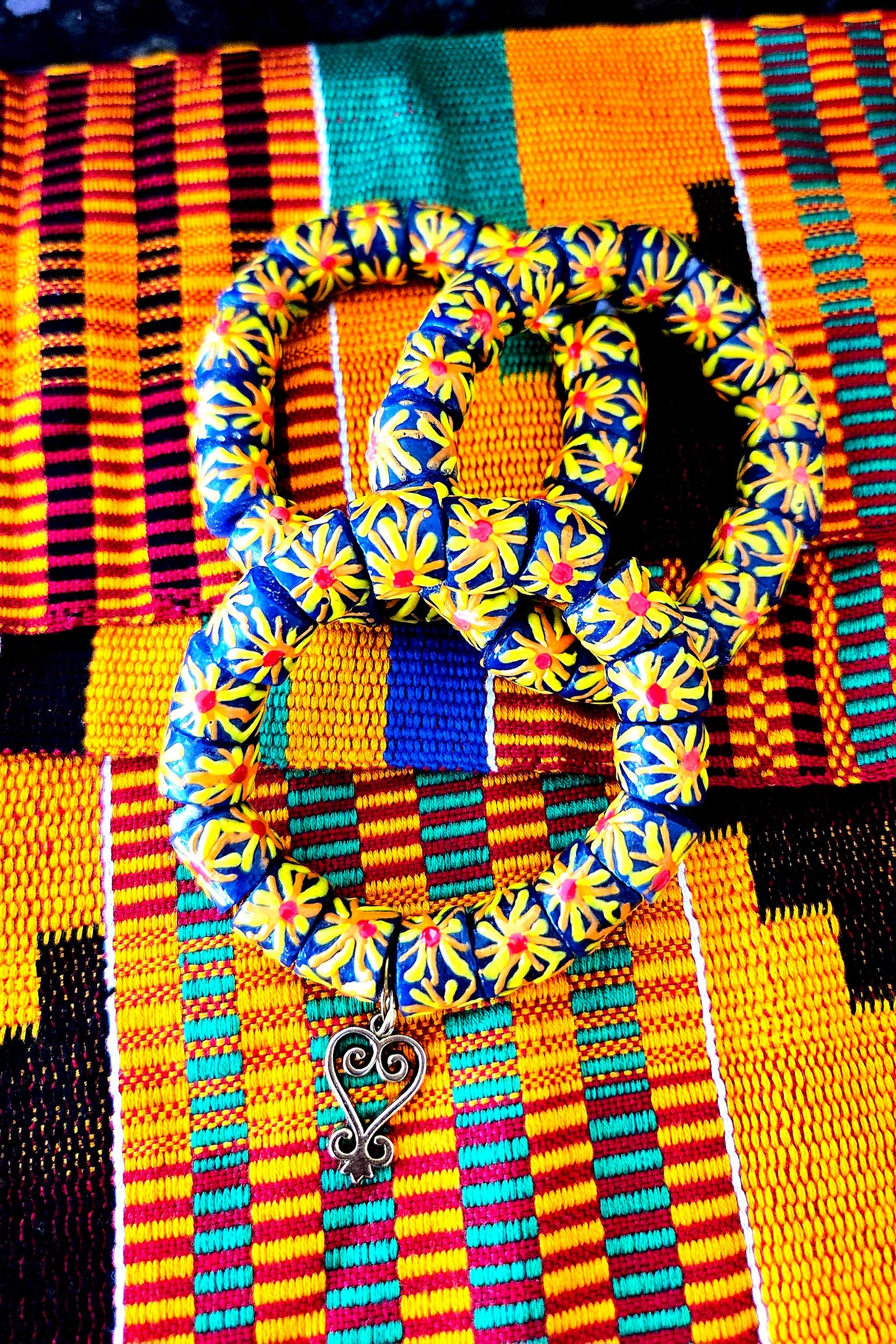Sankofa Adinkra Krobo Bead Bracelet Set | 3-Piece Stretch Bracelets