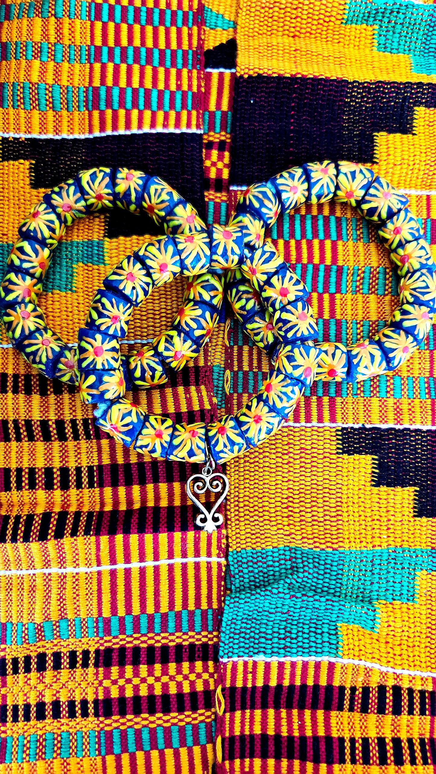 Sankofa Adinkra Krobo Bead Bracelet Set | 3-Piece Stretch Bracelets