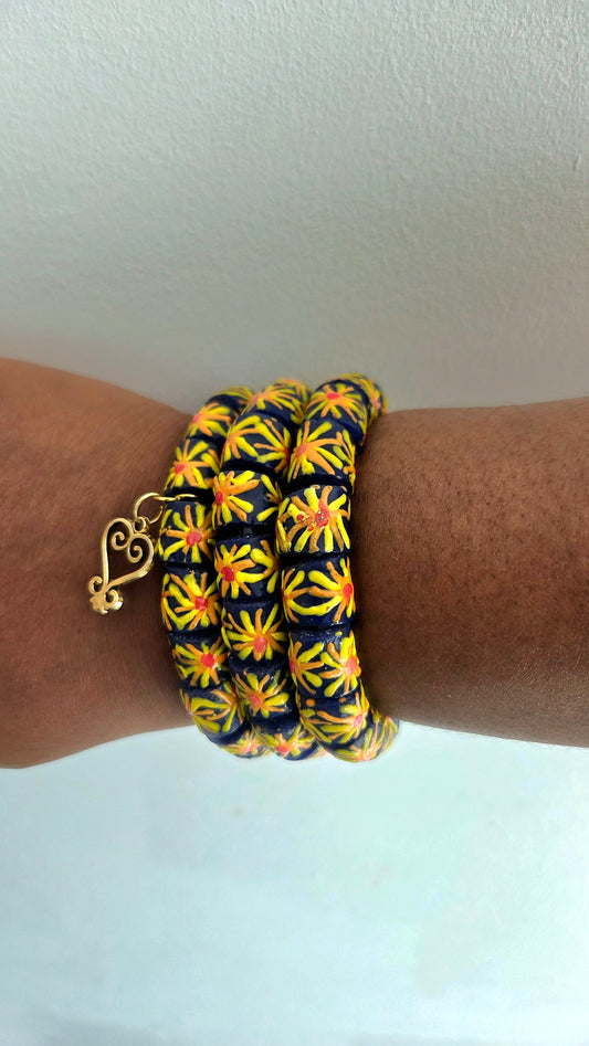 Sankofa Adinkra Krobo Bead Bracelet Set | 3-Piece Stretch Bracelets