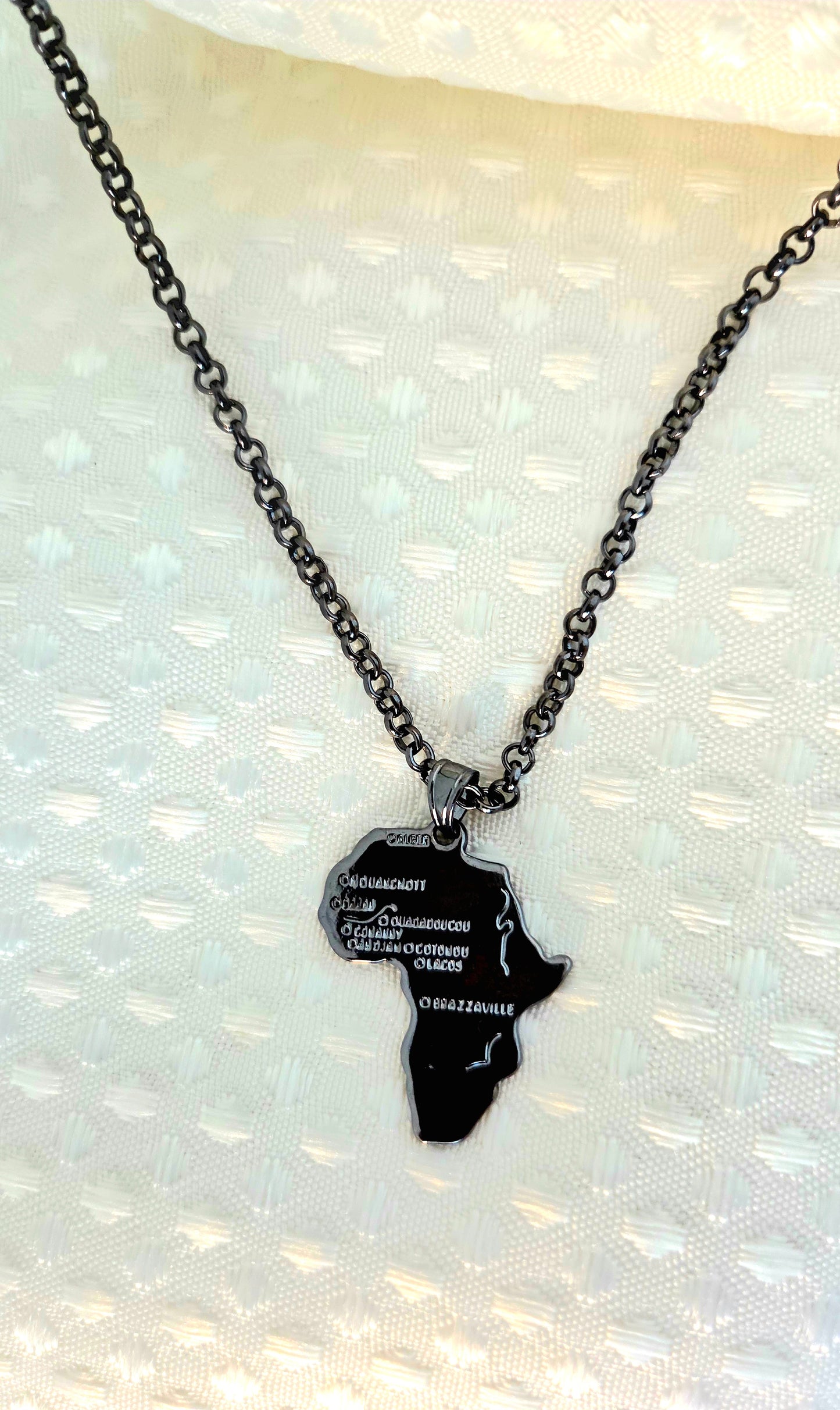 Men's Black Finish African Map Pendant Necklace