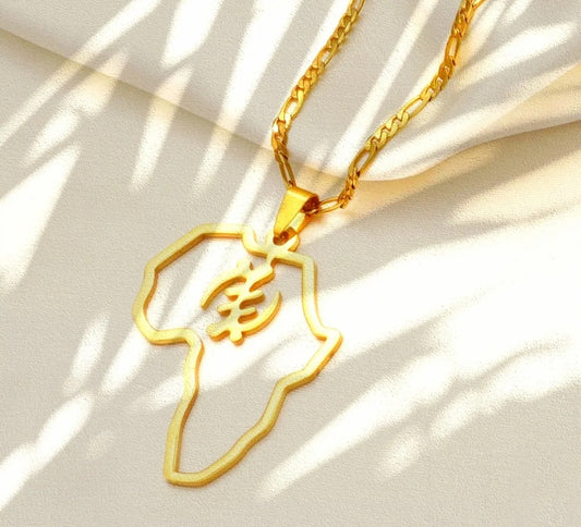 Gye Nyame African Map Outline Necklace