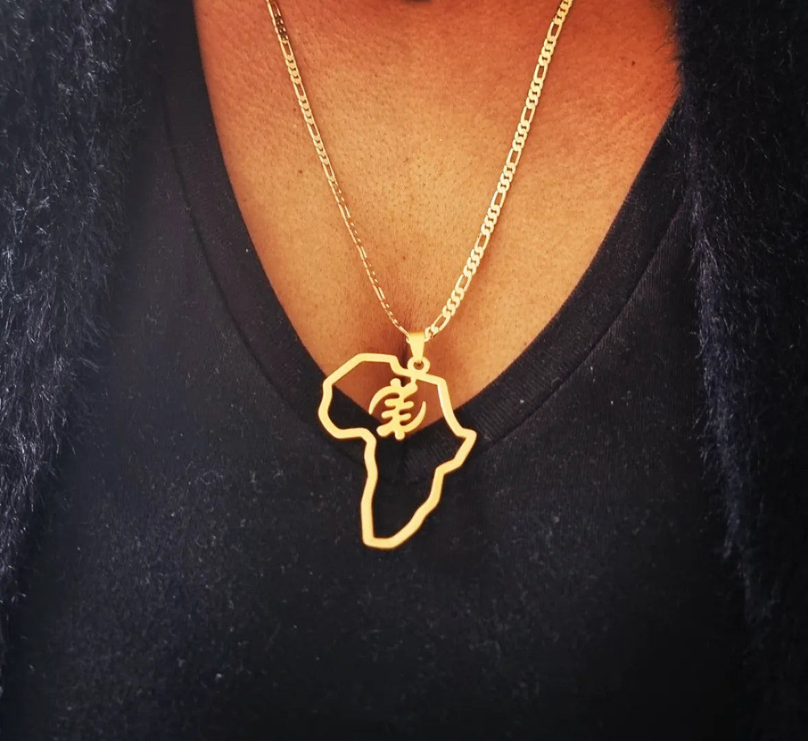 Gye Nyame African Map Outline Necklace