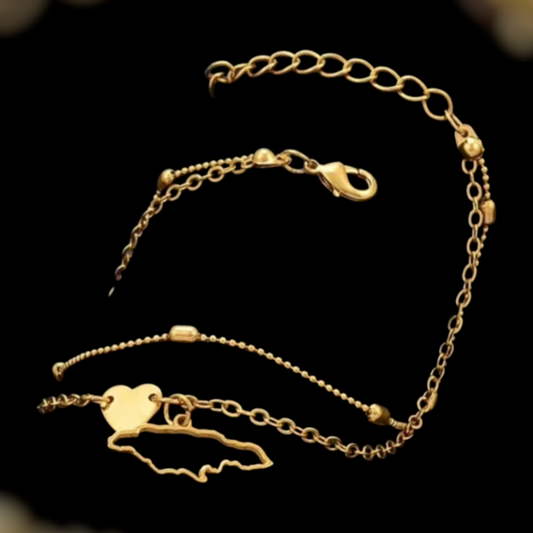 Jamaican Map Bracelet with Link Chain