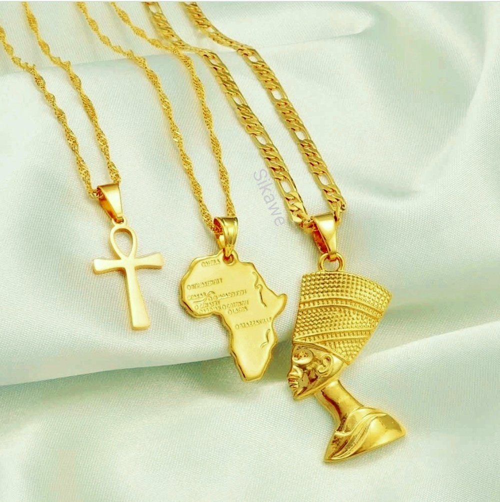 Nefertiti Africa Map Ankh Layered Necklace | African Statement Jewellery | Gold Layered Necklace