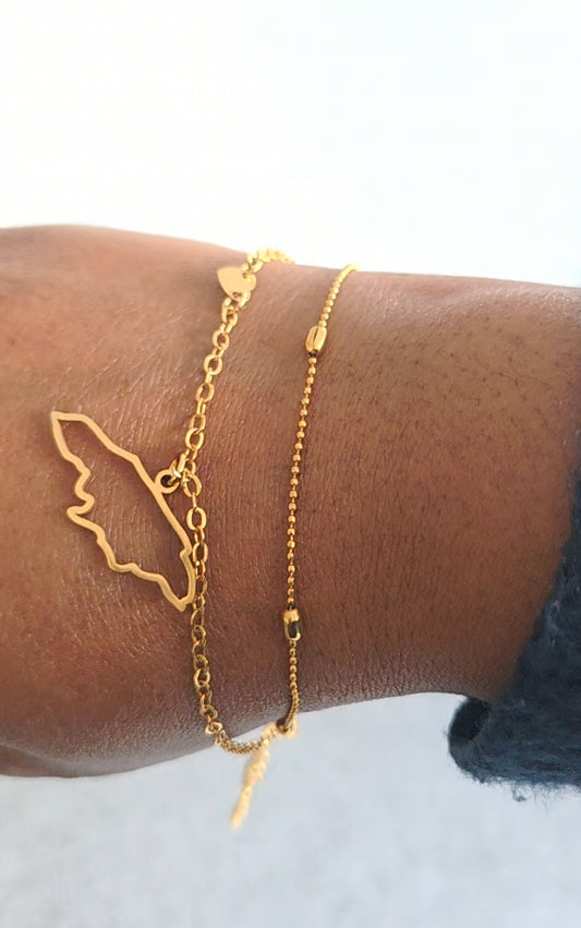 Jamaican Map Bracelet with Link Chain