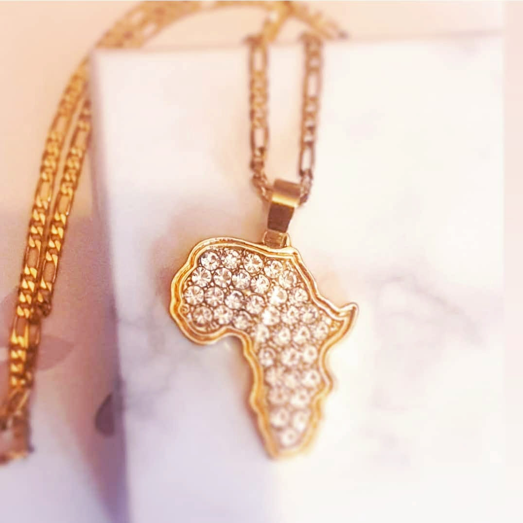 Rhinestone-Studded Africa Map Necklace